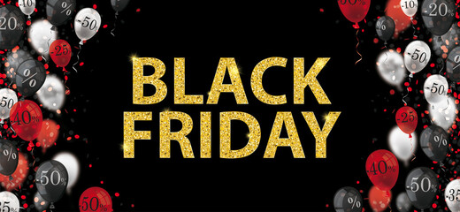 Canvas Print - Gold Black Friday Balloon Percents Confetti Header