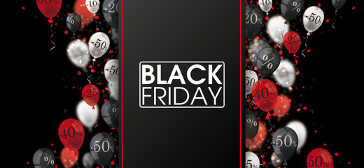 Canvas Print - Black Friday Oblong Banner Centre Balloon Percents Confetti