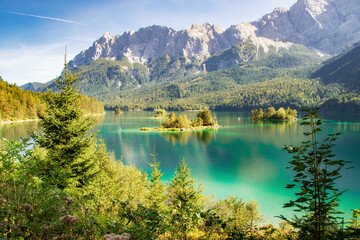 Wall Mural - autumn view of eibsee bayern, beautiful blue lake