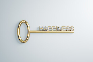 Aufkleber - Close up of golden key to happiness on white background. Creative concept. 3D Rendering.