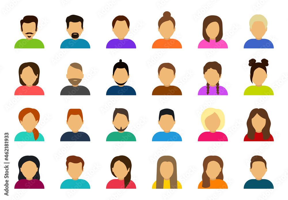 Big set of user avatar. Male and female faces. User pic, face icons for ...