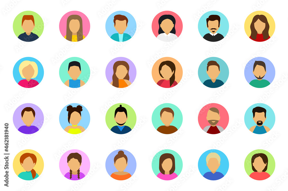 Big set of user avatar. Male and female faces. User pic, face icons for ...