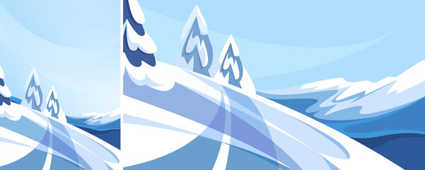 Wall Mural - winter road on background of mountains. nature landscape in different formats.