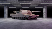 Heavy Military Tank In Parking Area