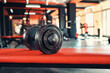 © _KUBE_ - Dumbbells close-up in the gym. Low angle vew. Copy space