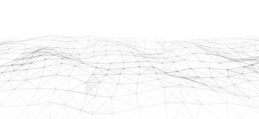Wall Mural - Futuristic wave. Vector white cyberspace. Abstract music sound wave with dots. Black moving particles on a white background.