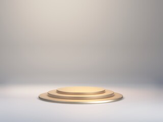 Fototapete - 3d render stage for products. Golden pedestal in white studio. Empty mockup for promotion. Cosmetics, luxury items place