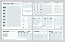 Blank Planner Templates. Business Planners, Weekly, Daily Or Meal Plan Pages. Notebook Papers, Strategy And Year Goals. To Do List, Diary Recent Vector Set