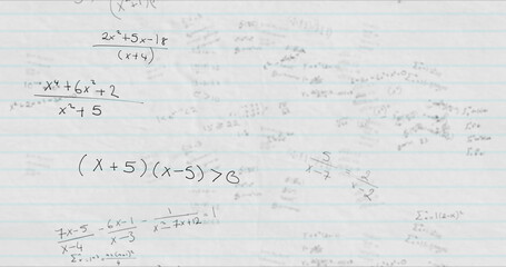 Image of mathematical formulae moving on background