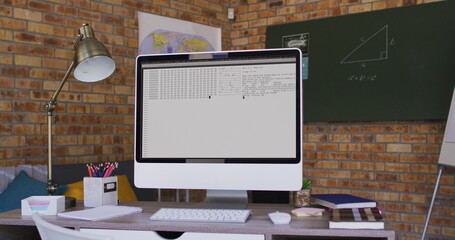 Poster - Computer screen with data processing standing on desk in office