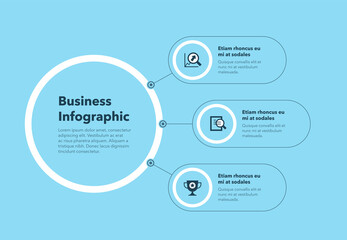 Wall Mural - Simple concept for business diagram with three steps and place for your description - blue version. Flat infographic design template for website or presentation.