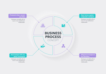 Wall Mural - Modern concept for business process visualization with four steps and place for your description. Easy to use for your website or presentation.