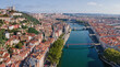 Lyon, France panoramic view in summer, aerial cityscape