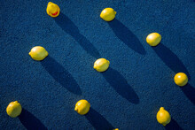 Lemons With Yellow Rubber Duck On Blue Surface During Sunny Day