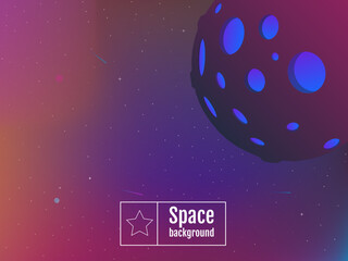 Vector illustration in flat style. Modern space background planet, great design for any purposes. Colorful space backdrop. Vector modern banner. Blue futuristic background. Outer dark space wallpaper.