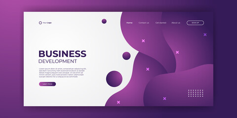 Aufkleber - Landing page template for business with purple wave abstract background. Minimal background for for website designs. Creative corporate landing page block vector illustration template.