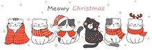 Draw Cute Cat For Christmas And New Year