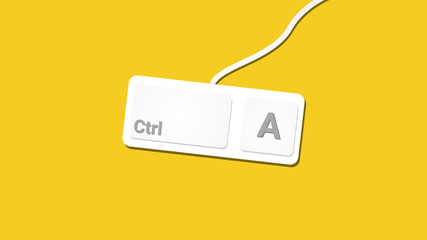 Poster - keyboard key Ctrl A, copy and paste the shortcut key. Computer icon on a yellow background