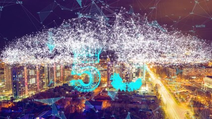 Poster - smart city and communication network concept. 5g. iot internet of things . telecommunication.