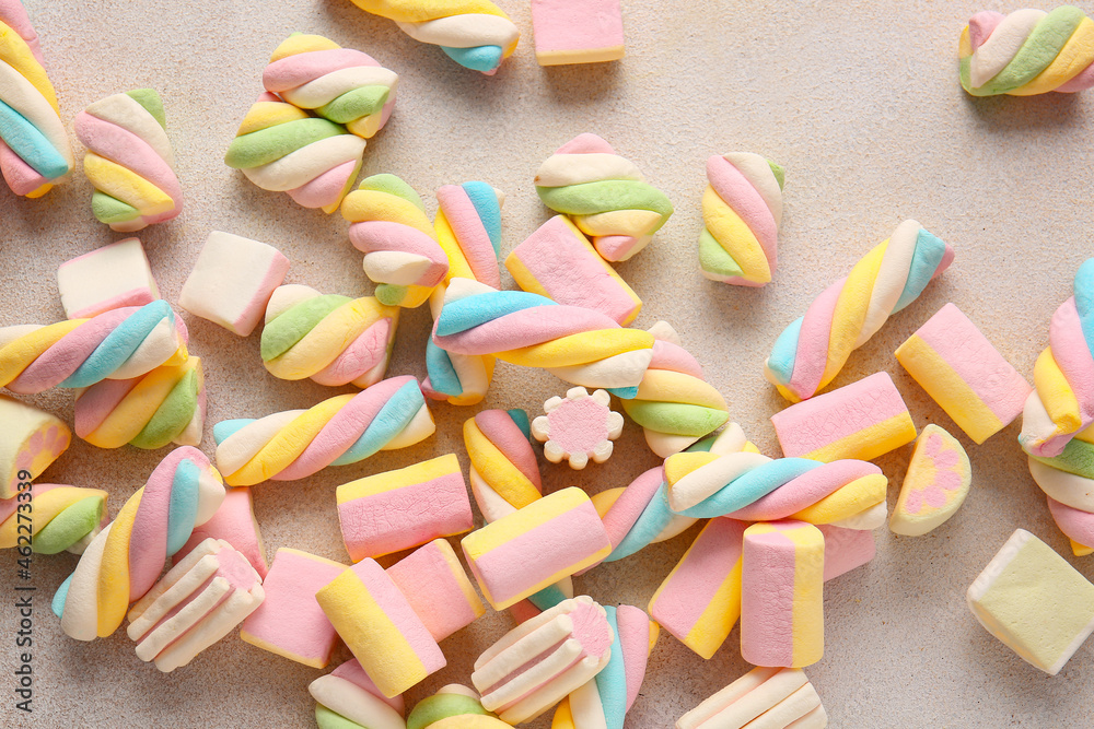 Sweet marshmallows on light background