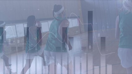 Canvas Print - Animation of financial data processing over basketball players