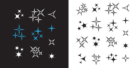 Wall Mural - black sparkles, glowing light effect stars and bursts vector set. bright firework, decoration twinkl