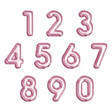 Set Of Pink Numbers Made Of Inflatable Balloons Isolated On White Background. Illustration Of Foil Balloon Font