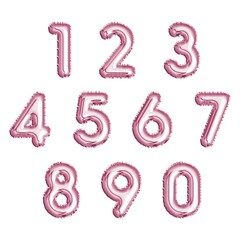 Wall Mural - Set of Pink Numbers Made of Inflatable Balloons Isolated on White Background. Illustration of Foil Balloon Font