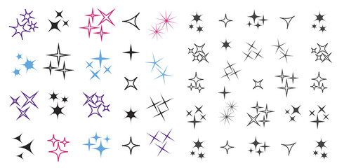 Wall Mural - black sparkles, glowing light effect stars and bursts vector set. bright firework, decoration twinkl