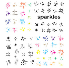 Wall Mural - black sparkles, glowing light effect stars and bursts vector set. bright firework, decoration twinkl