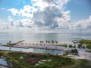 Drone view of the bay in Port lavaca