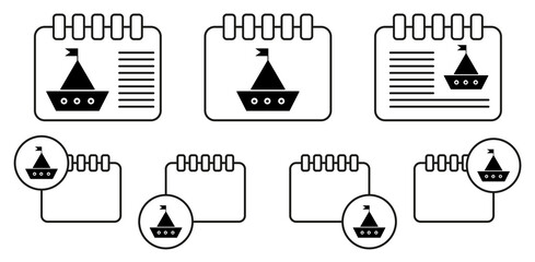 Poster - Toy sailing ship vector icon in calender set illustration for ui and ux, website or mobile application