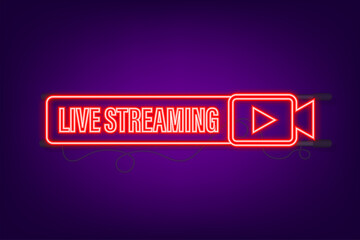 Sticker - Live streaming logo. Neon icon. Stream interface. Vector stock illustration