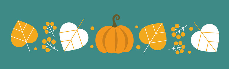 Wall Mural - pumpkin and autumn leaves border.