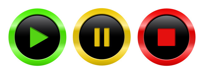 Play, pause and stop buttons