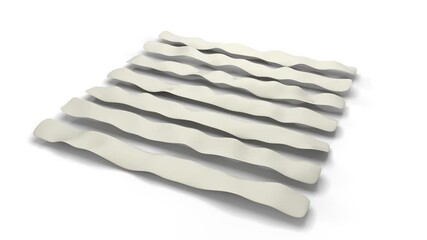 Poster - Loop 3d animation of white lines, wide stripes that change shape above the surface, wave and bend. Abstract geometry of pleasant movements.