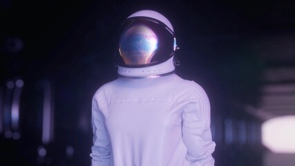 Wall Mural - portrait shot of the alone astronaut wearing helmet in space. space travel, exploration and solar sy