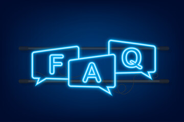 Canvas Print - Frequently asked questions FAQ banner. Neon icon. Computer with question icons. Vector illustration