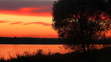 Fototapeta  - Widok na jezioro tuż po zachodzie słońca. View of the lake just after sunset