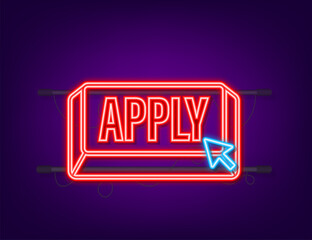 Poster - Apply with cursor button. Internet neon icon. Pointer click icon. Vector stock illustration