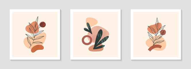 Poster - set of modern abstract vector illustrations with organic various shapes and foliage line art.boho wa