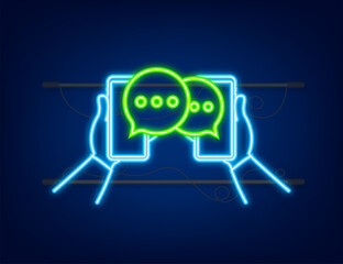 Poster - Chat Message Bubbles on smartphone screen. Neon icon. Social network. Messaging. Vector stock illustration