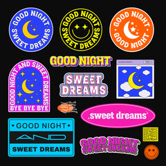 Wall Mural - Collection Good Night and Sweet Dreams badges, patches, stickers. Cool Trendy Vector Pins.