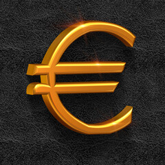 set of 3d golden numbers on dark background, euro