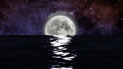 Wall Mural - dark ocean night under the full moon