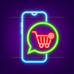 Poster - Add to cart icon. Neon icon. Shopping Cart icon. Vector illustration