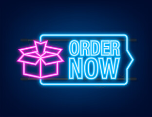 Poster - Order now for marketing design. Web, graphic, banner. Website icon symbol. Website template. Neon icon. Vector stock illustration