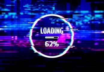Leinwandbilder - Loading error screen of data glitch effect vector background with loading progress bar and color pixel noise pattern. Digital distortion of computer monitor, internet connection loss and traffic fail