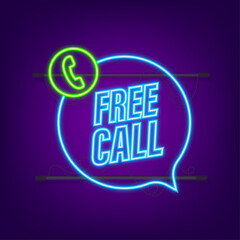 Wall Mural - Free call. Information technology. Telephone neon icon. Customer service. Vector stock illustration