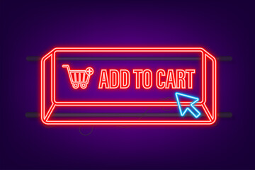 Poster - Add to cart neon icon. Shopping Cart icon. Vector stock illustration